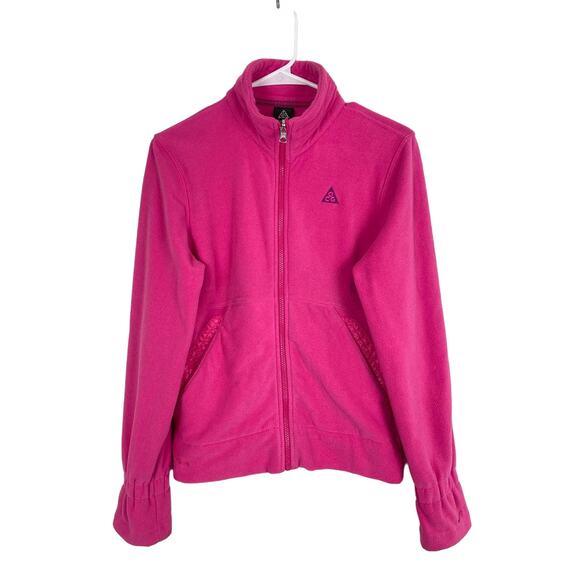 Nike ACG Jacket Pink Fleece Full Zip Sweater Pockets Warm Layer Hot Pink Small - Picture 1 of 14